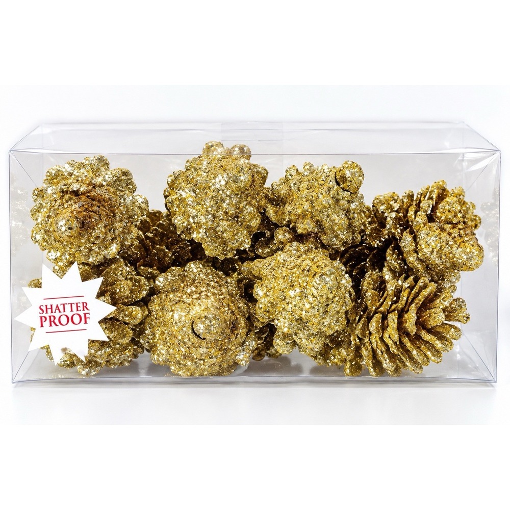 Hobby Lobby Gold Glitter Pinecones 8pc 59mm Shatterproof Christmas HL9189463